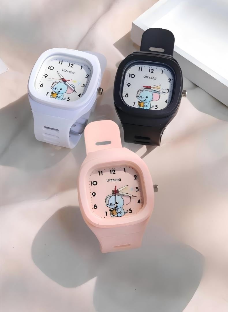 ULZZANG 3 - Piece Set of Children's Cartoon Square Waterproof Silicone Digital Watches - Stylish Knob Design, Waterproof Sports Watches, Ideal for Children's Outdoor Activities, Teenagers' Sports Gear & Students' Daily Use (Ideal Gift) - Image 1